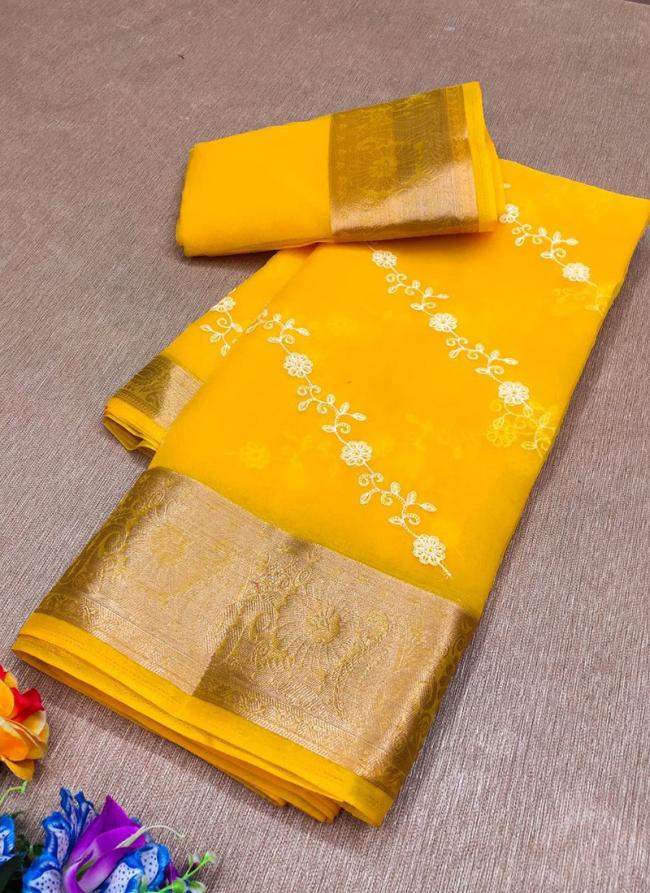 Organza Yellow Festival Wear Zari Work Saree